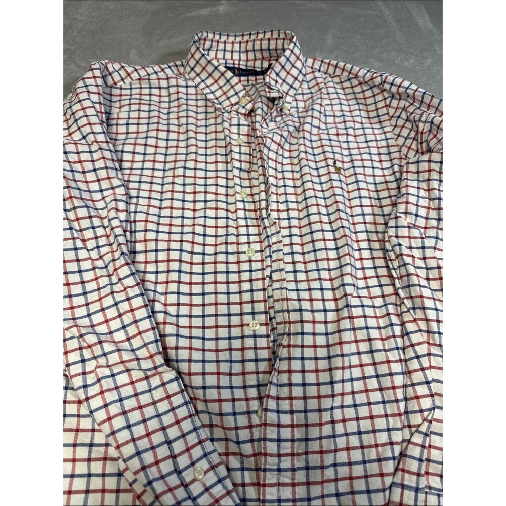 Ralph Lauren Red White Blue Check Long Sleeve Button Up Classic Shirt Men’s Lrg